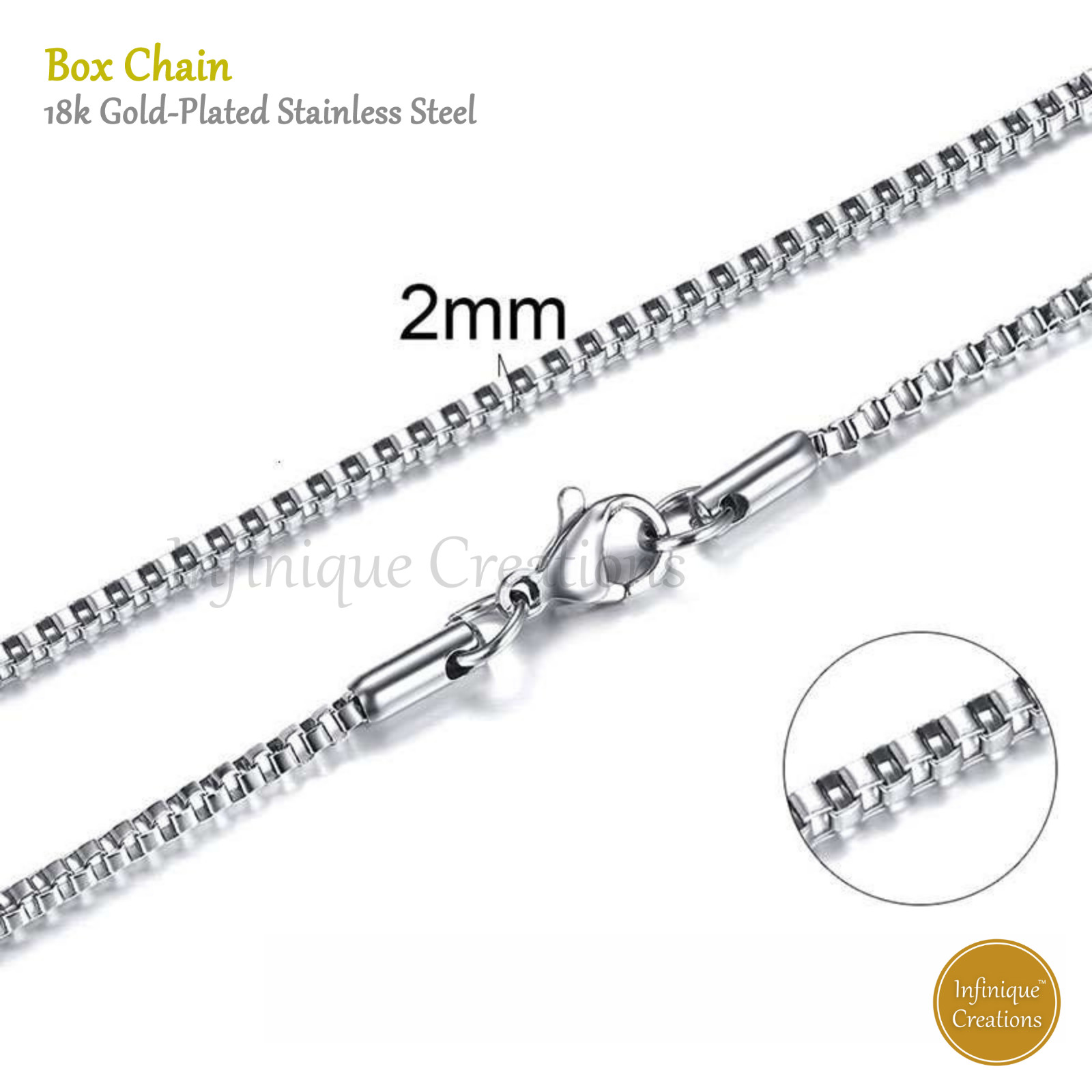 Stainless Steel Silver Box Chain Bracelet and Necklace Men Women 1mm-4mm 7-38″