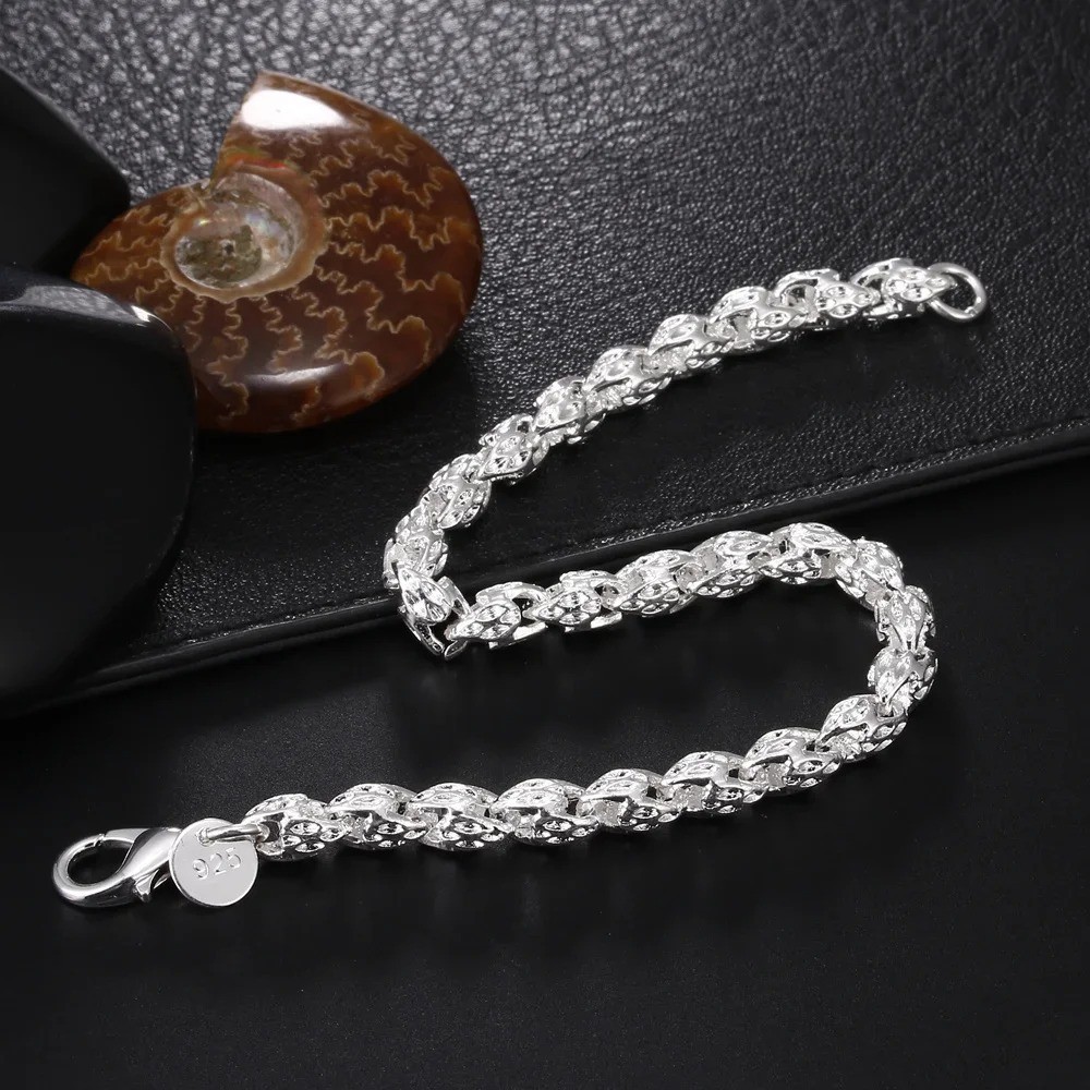 925 Sterling Silver Solid Chain Bracelet Women Men Wedding Gift Jewelry