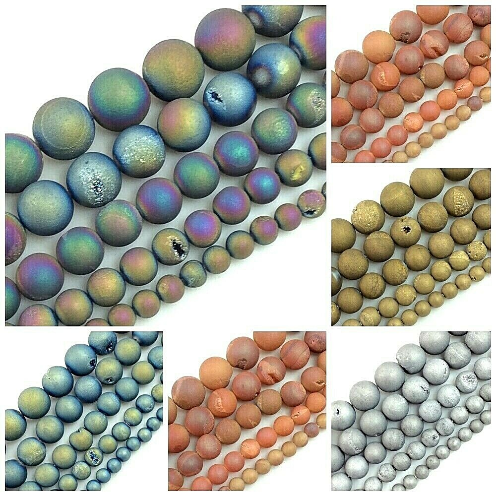 Druzy Agate Frosted Bead Matte Round Loose Bead 15″ Strand 6mm 8mm 10mm 12mm 14
