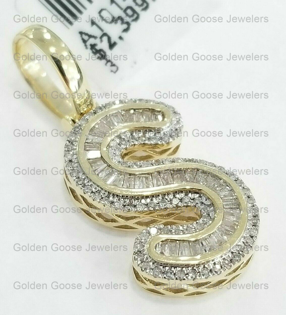 Clearance Yellow Gold Baguette Diamonds Initial Alphabet Letter S Pendant Charm