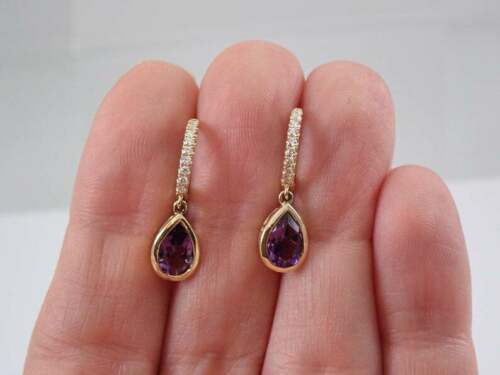 4Ct Pear Cut Simulated Amethyst Drop & Dangle Earrings 14K Yellow Gold Finish