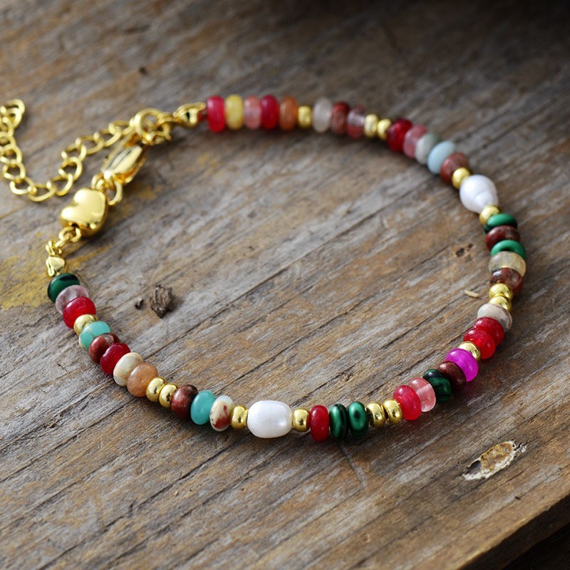 Premium Assorted Gemstone Pearl Rainbow Summer Necklace Bracelet Set for Women