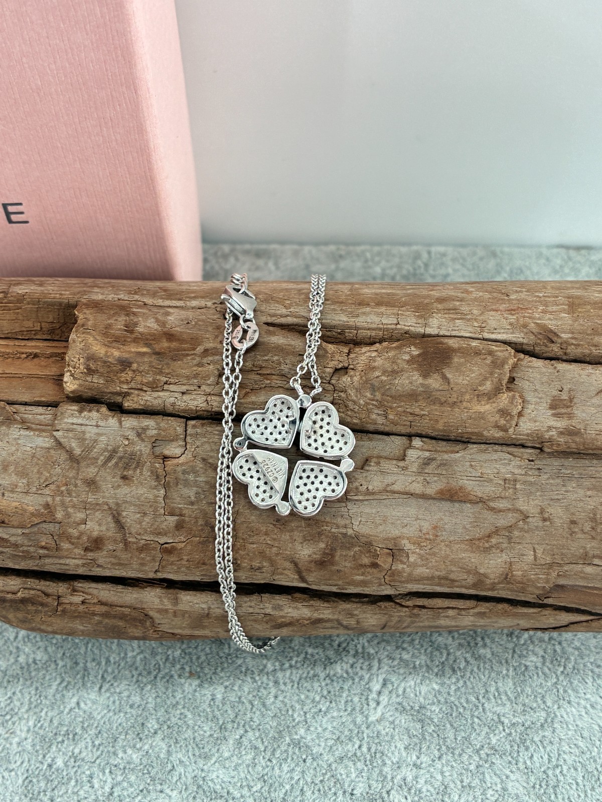 Diamonique Four Heart Clover Leaf Pave Convertible Pendant Necklace Sterling 925