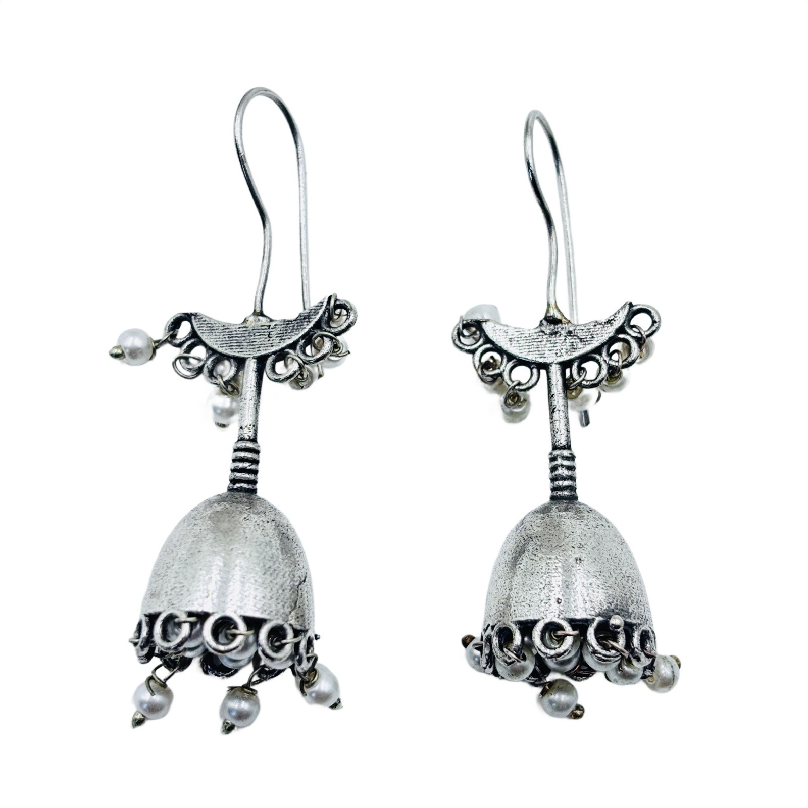 Oxidized Silver Plated Jhumka Earrings with Artificial Pearl Hook Dangle Jewelry