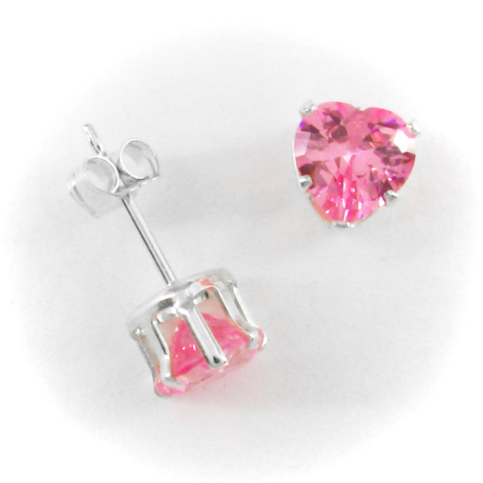 6mm HEART-Shaped CZ PINK Post Stud Earrings in SOLID Sterling Silver – NEW!
