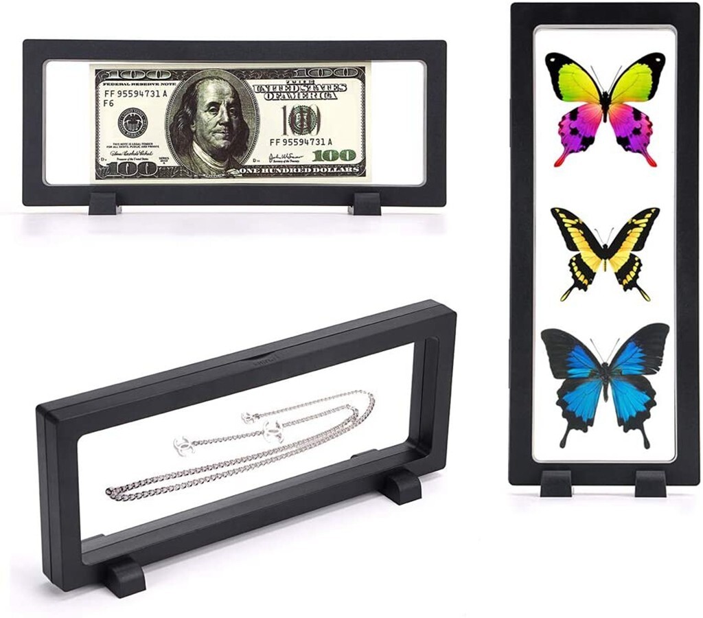 3Pcs 3D Floating Display Coins Case Black Stand Holder 9″×3.54″×0.75″ Frame B577