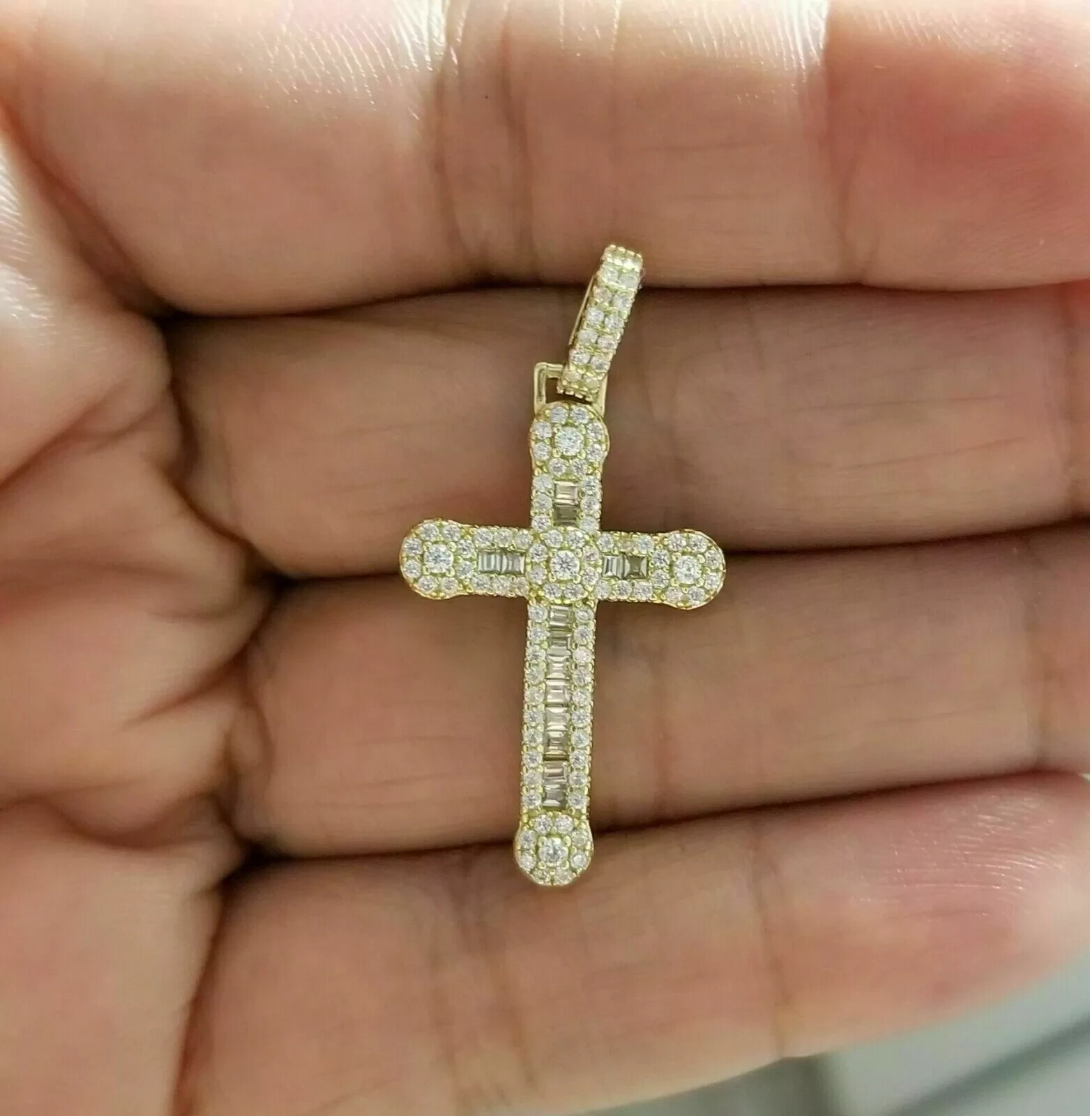 2.00Ct Round Cut VVS1/D Diamond Cross Pendant 14K Yellow Gold Finish