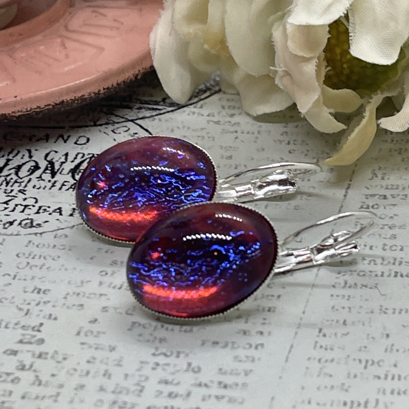 Dainty Fire Opal Dragons Breath Silver Anniversary French Wire Earrings Wedding