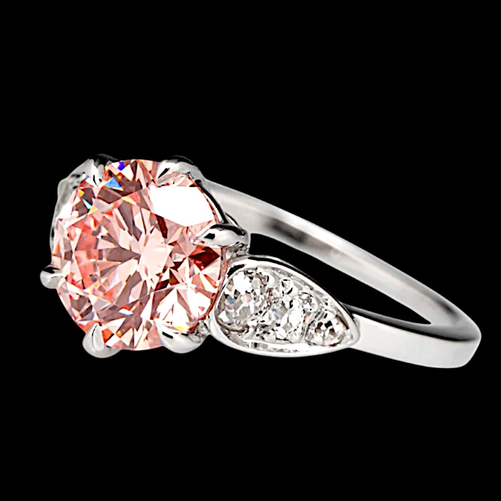 IGI Lab Created Round Cut Fancy Vivid Pink Diamond Ring 3.40 Ct 14k White Gold
