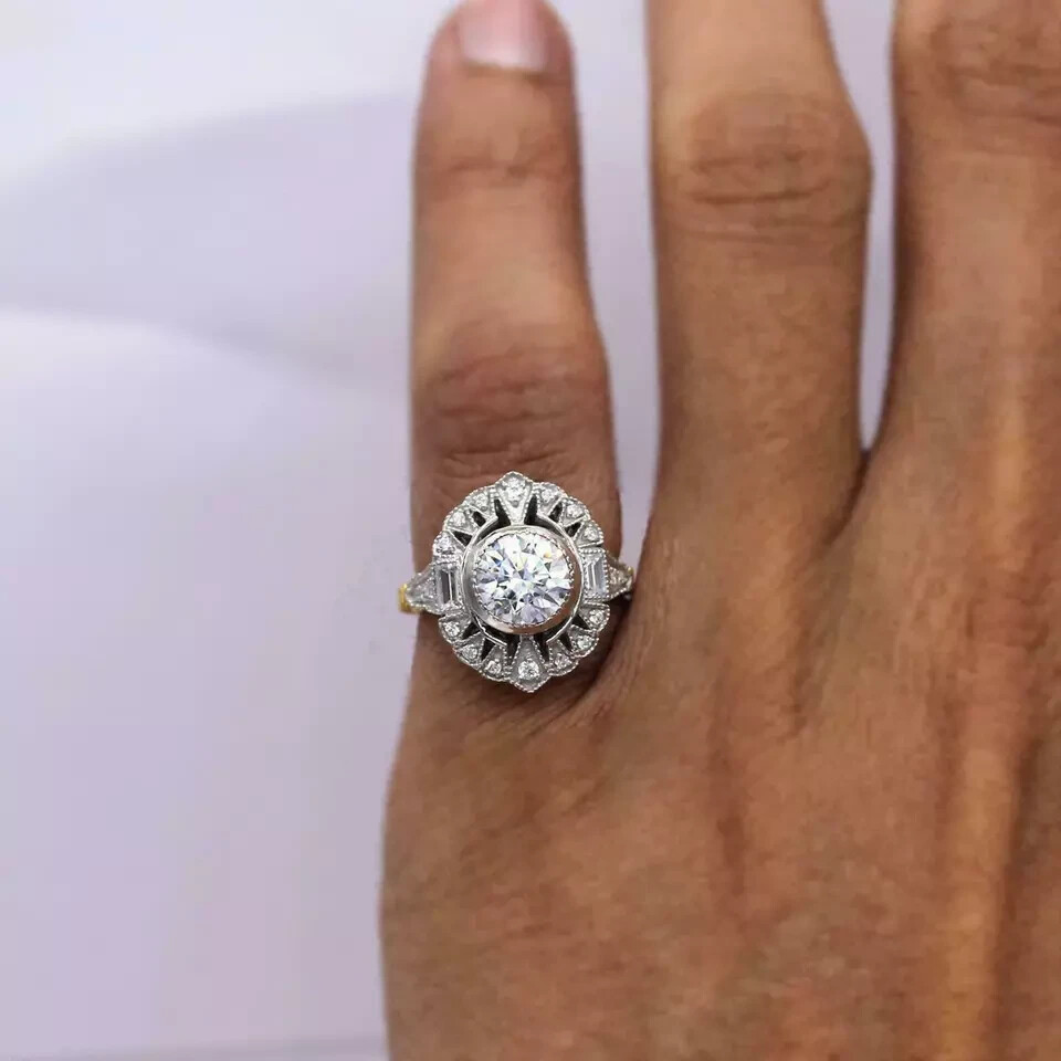 2Ct Round Cut Lab Created Diamond Engagement Ring 14K Yellow/White Gold Finish