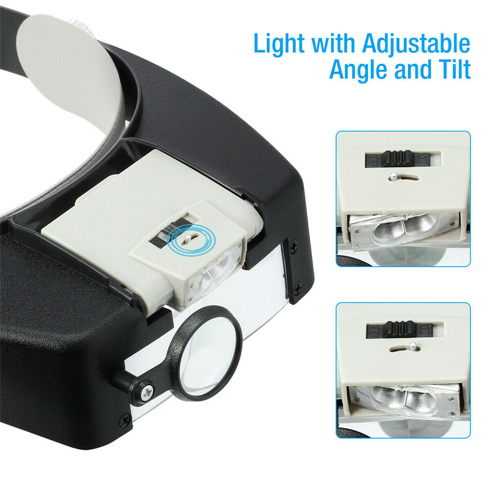 Jewelers Head Headband Magnifier LED Illuminated Visor Magnifying Glasses Loupe