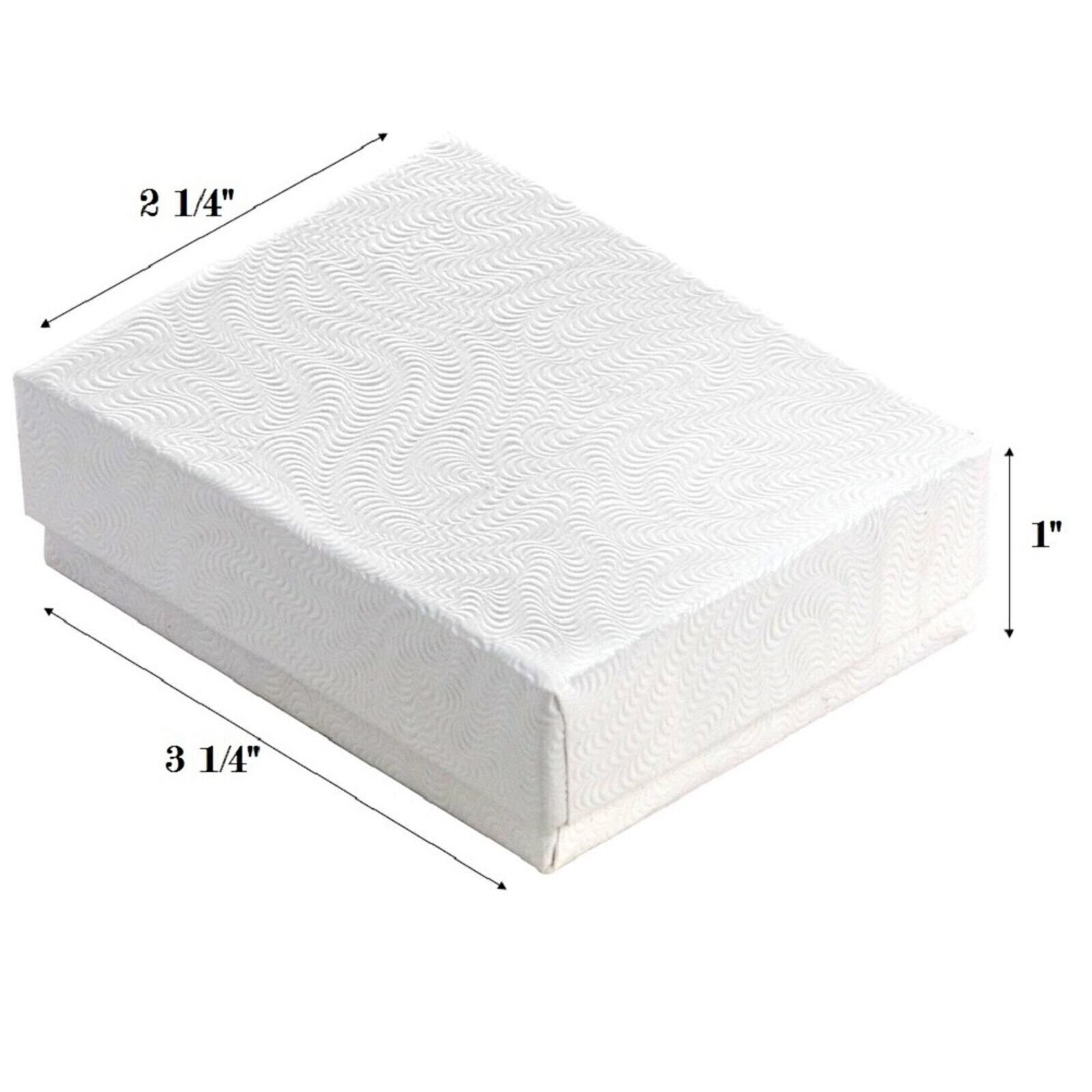 100 White Swirl Cotton Filled Jewelry Boxes 3 1/4″ x 2 1/4″ x 1″H