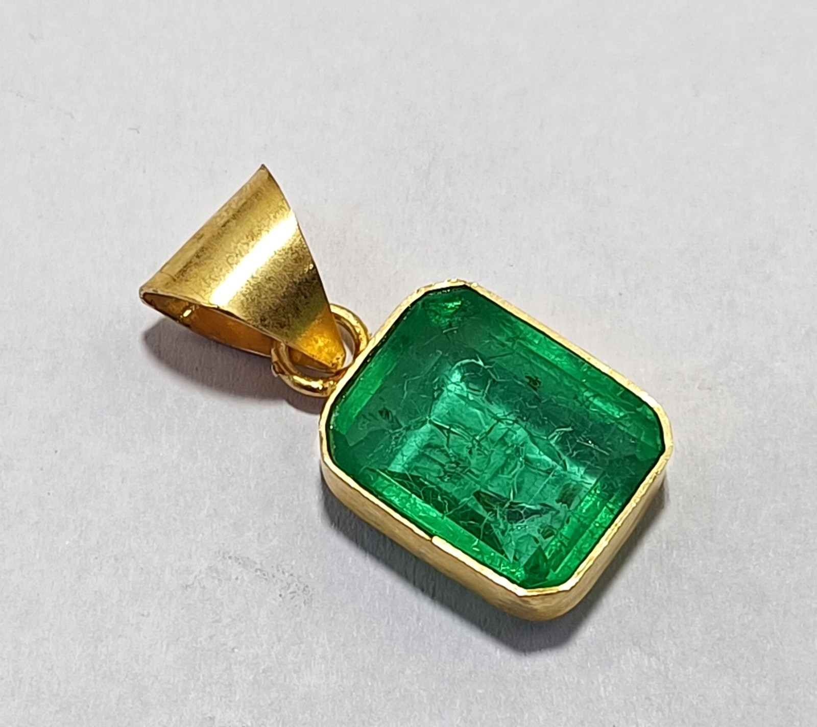 19.70 Ct Certified Natural Green Emerald Pendant In Gold Plated – Flawless Gem