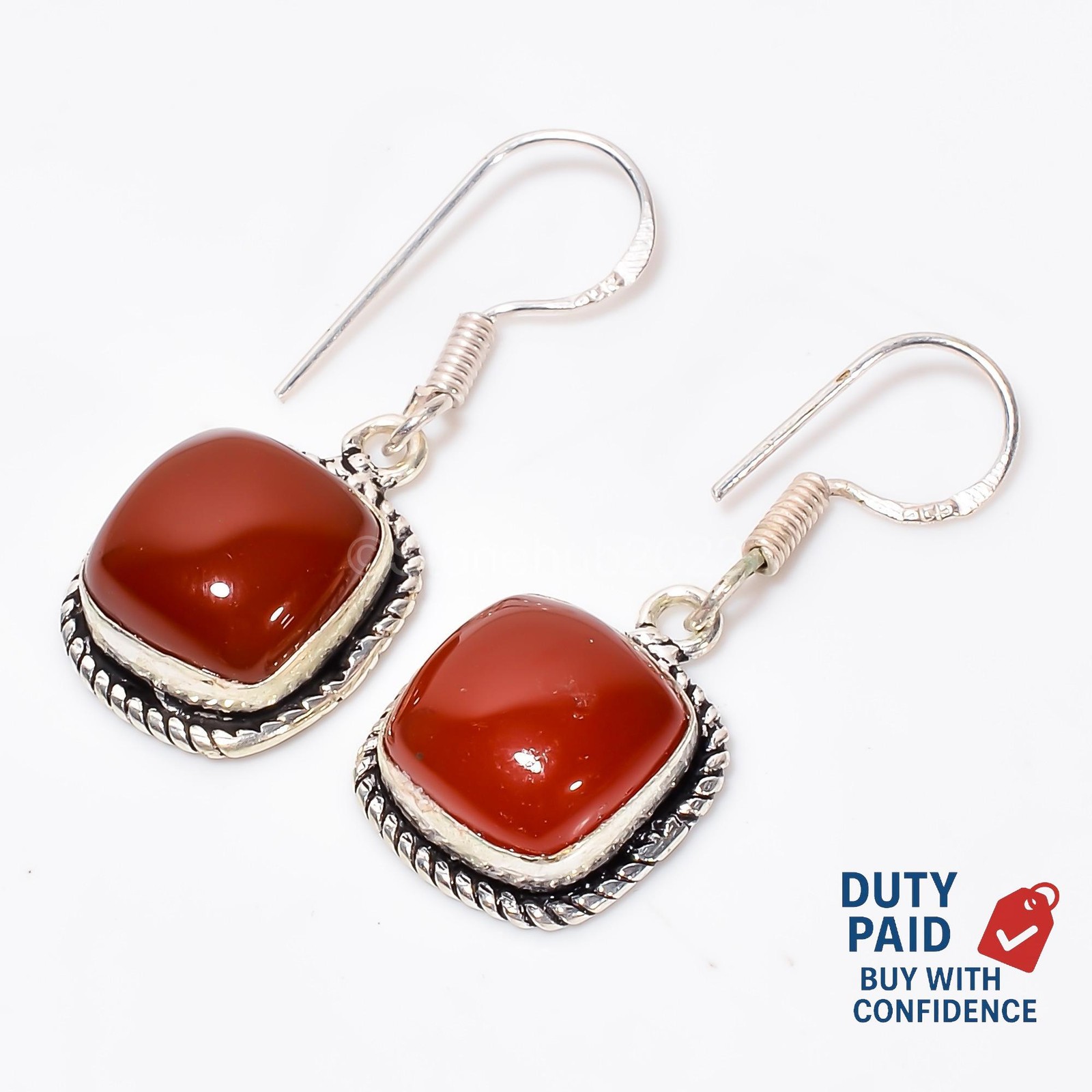 925 Silver Cushion Genuine Carnelian New Dangle Drop Mother Handcrafted Earrings