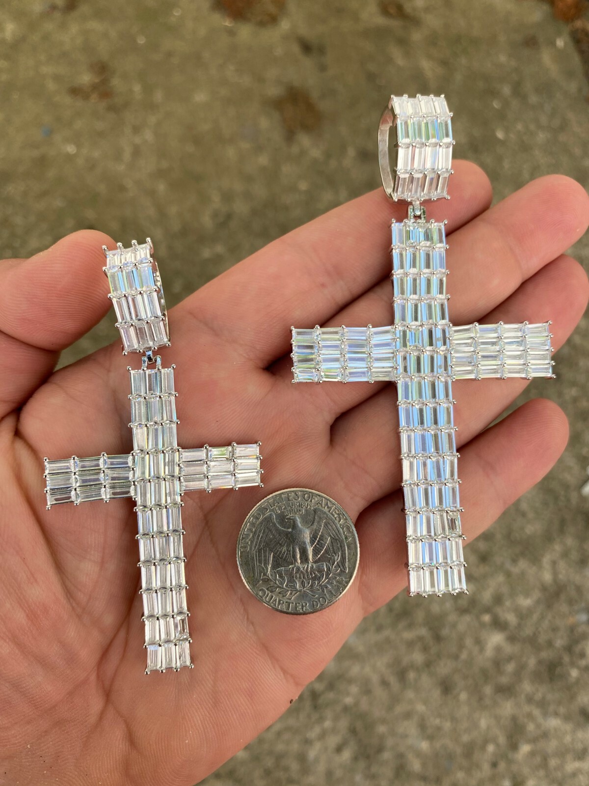 Solid 925 Sterling Silver Cross Pendant Baguette Iced CZ Necklace Hip-Hop