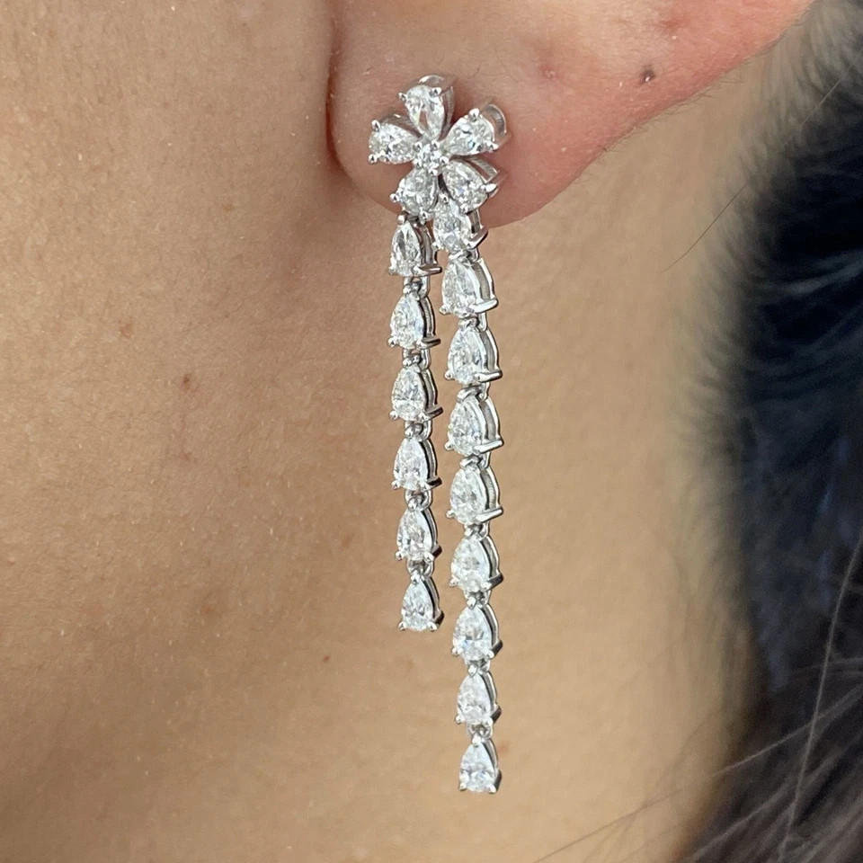 2.50Ct Pear Cut Simulated Diamond Drop Dangle Earring In 14K White Gold Plated