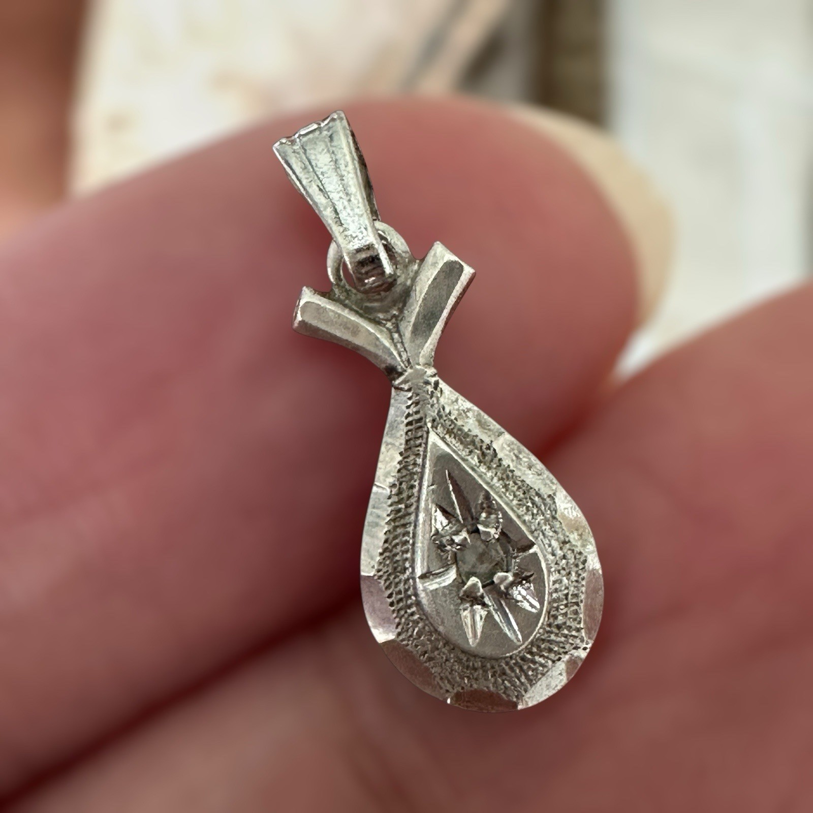 Vintage TK Tru Kay Charm Pendant 0.75 Inch Natural Diamond 925 Sterling 0.7g