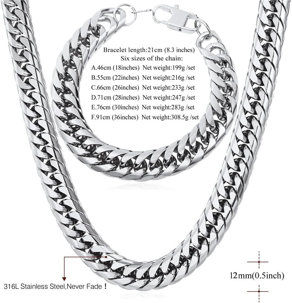 Cuban Link Chain Necklace for Men, 12Mm/9Mm/6Mm Miami Curb Chain, Stainless Stee