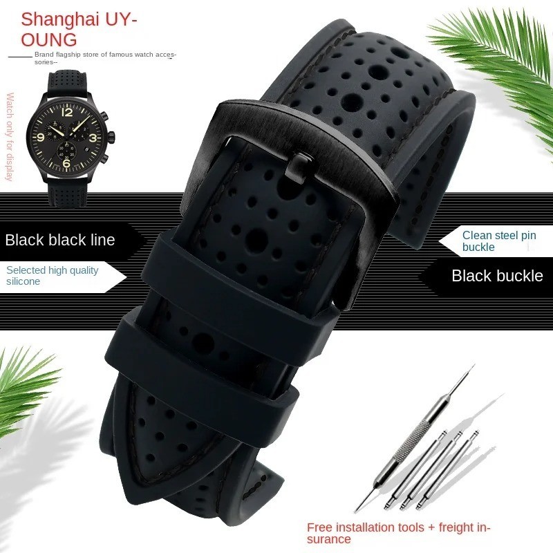 Universal Silicone Watch Band Strap Rubber Waterproof Men’s Black 19-24MM Hoop