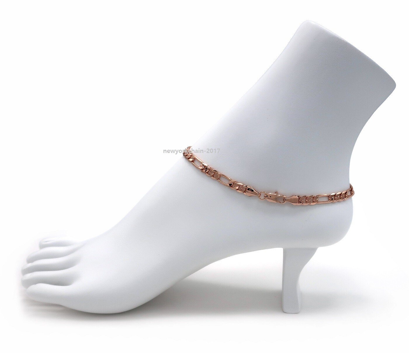5mm Italian Figaro Link Chain Anklet 10″ Ankle Bracelet 14K Pink Gold Plated