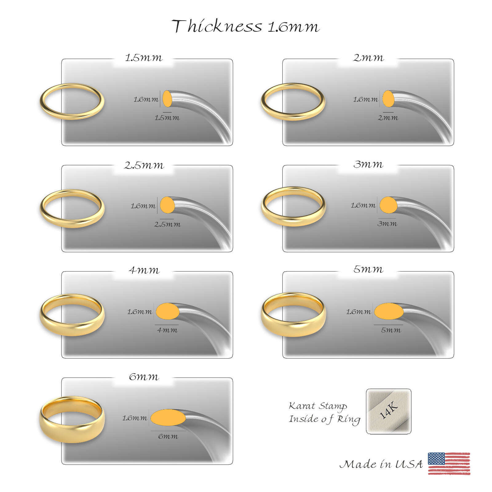 with packaging 14K Yellow Gold 15mm 2mm 25mm 3mm 4mm 5mm 6mm Comfort Fit G2U