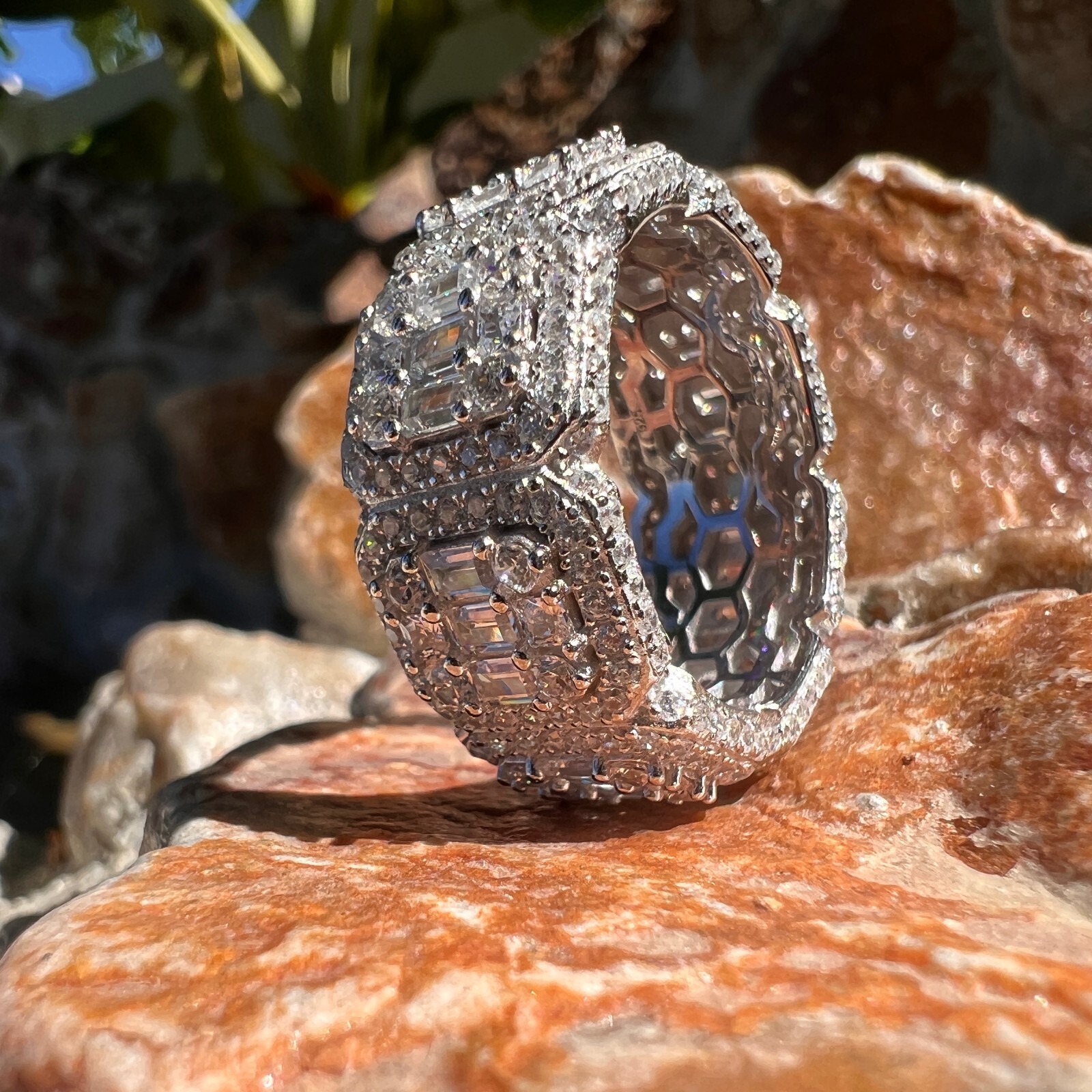 Hip Hop Ring For Men 925 Sterling Silver Iced Flooded Out Round & Baguette CZ
