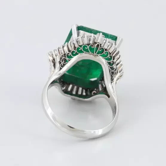 Big Pine Green 13.37CT Emerald & Lab-Created White Diamonds Art deco silver Ring