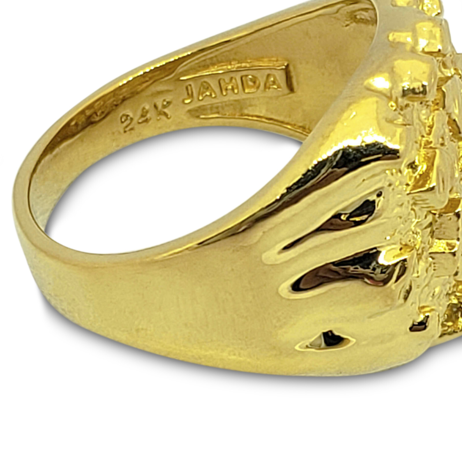 Solid 24K Yellow Gold Extra Large Diamond Cut Mens Nugget Ring, Size 5 – 11