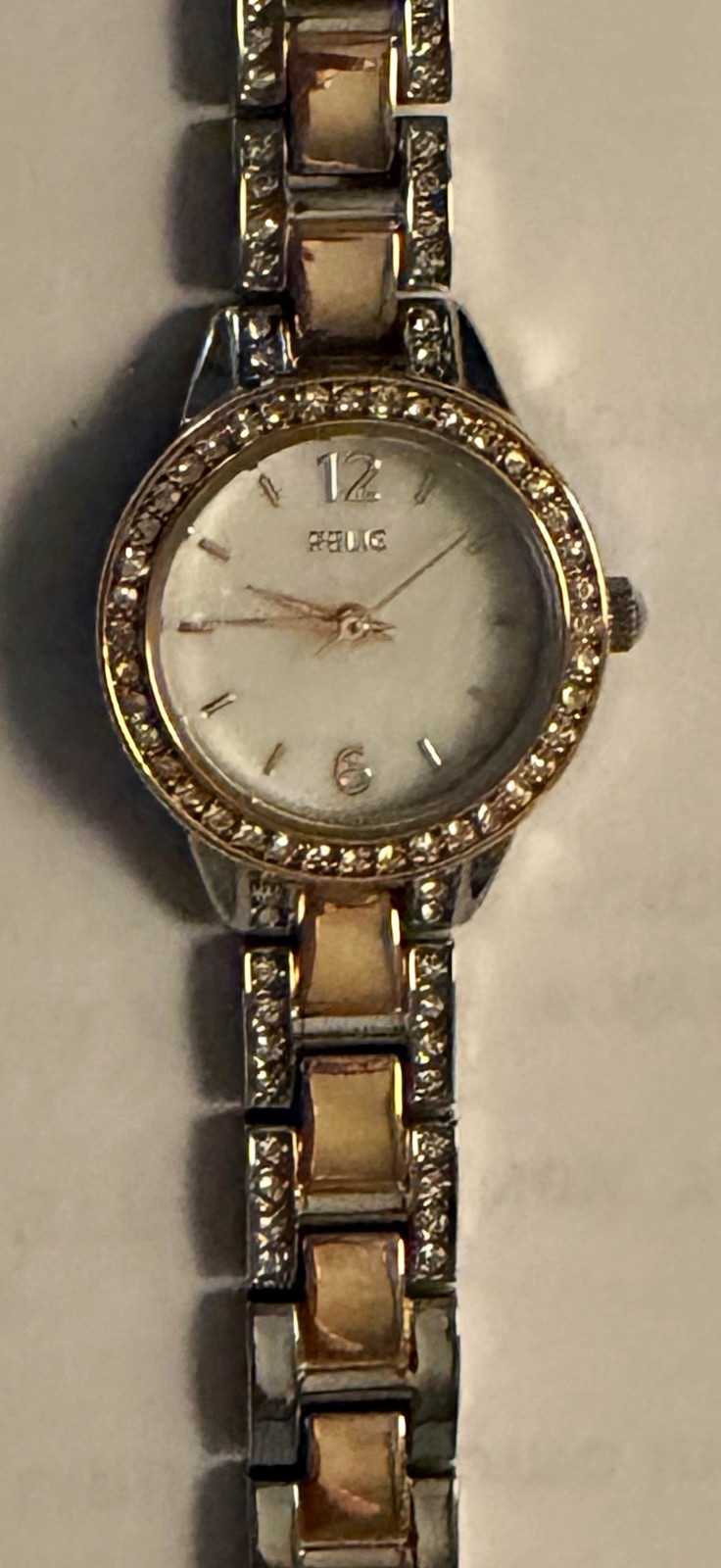 Reilc by fossil Women’Two-Tone Metal Bracelet Watch White Dial Gem Bezel