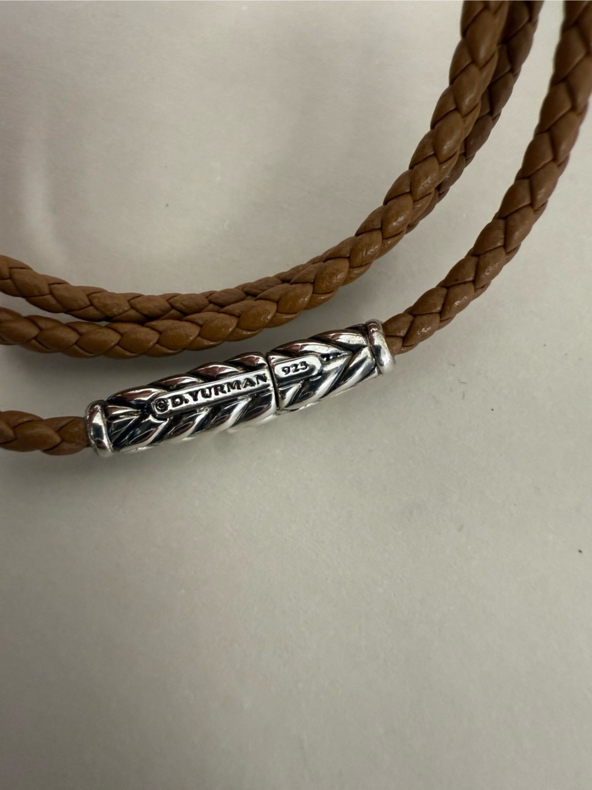 David Yurman Sterling Silver Chevron Triple Wrap Brown Leather Bracelet Small