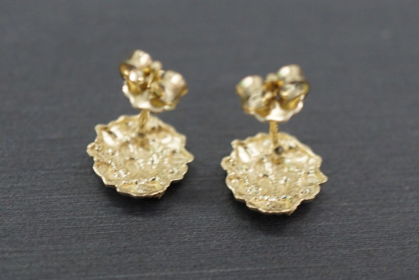 Real 10K Solid Yellow Gold 8.5MM Round Diamond Cut Nugget Stud Earrings.