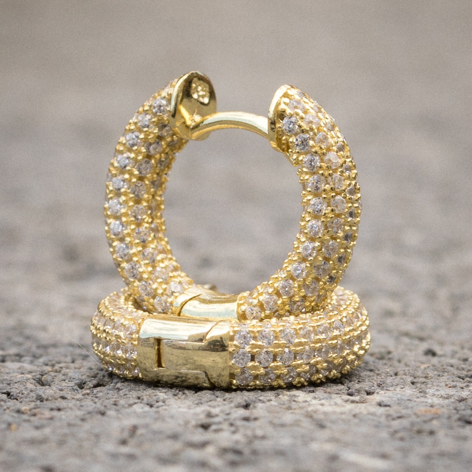 Yellow Gold Mens Plated Iced Cz Small Sterling Silver Hoops Huggie Hoop Earrings