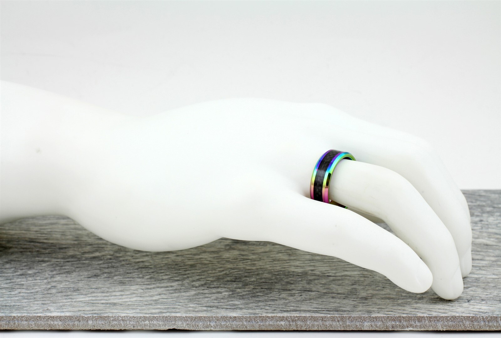 8mm Tungsten Men’s Rainbow with Black Carbon Fiber Wedding Band Ring