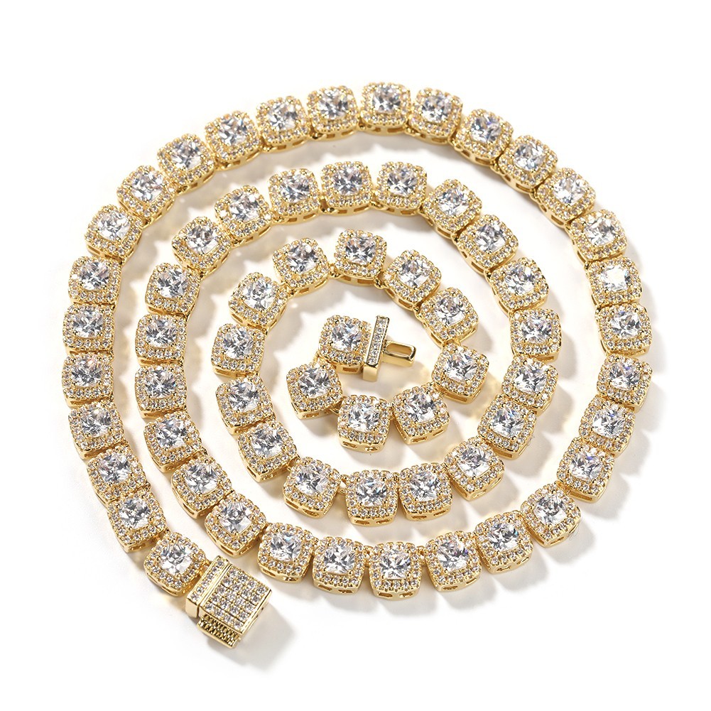 5AAA+ CZ Baguette Ice Out Hop Hip Square Clustered Link Chain Necklace 7MM