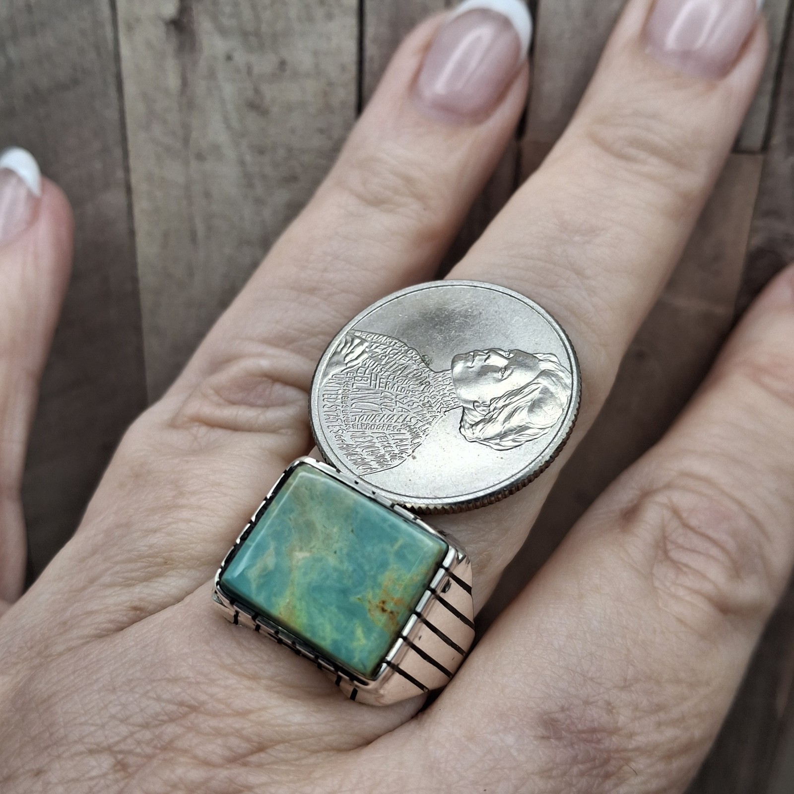 Men’s Royston Turquoise Ring Sterling Silver Signed R Size 10 Native American