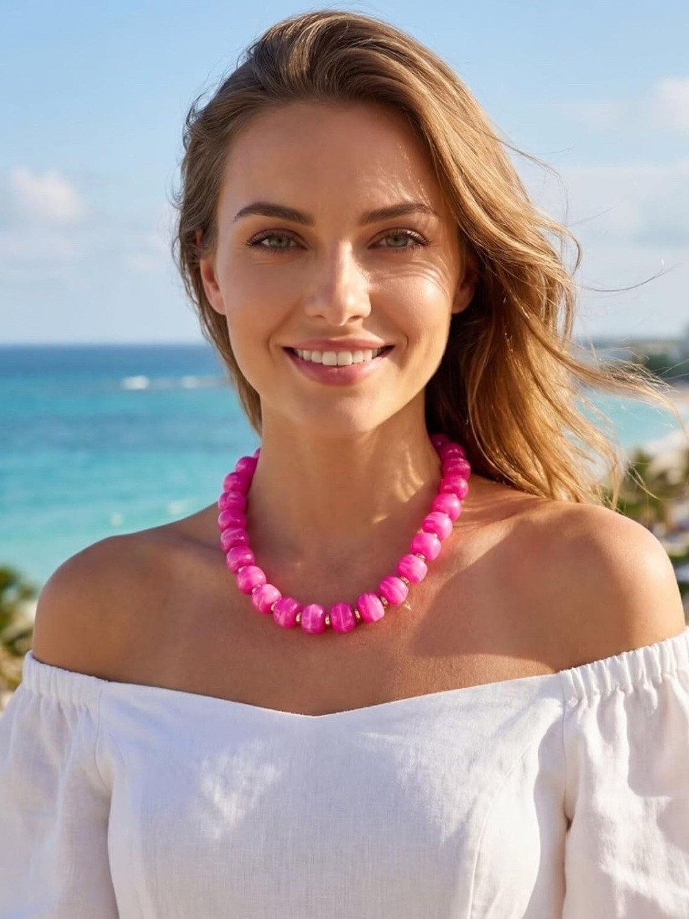 New! Hot Pink Bead Necklace