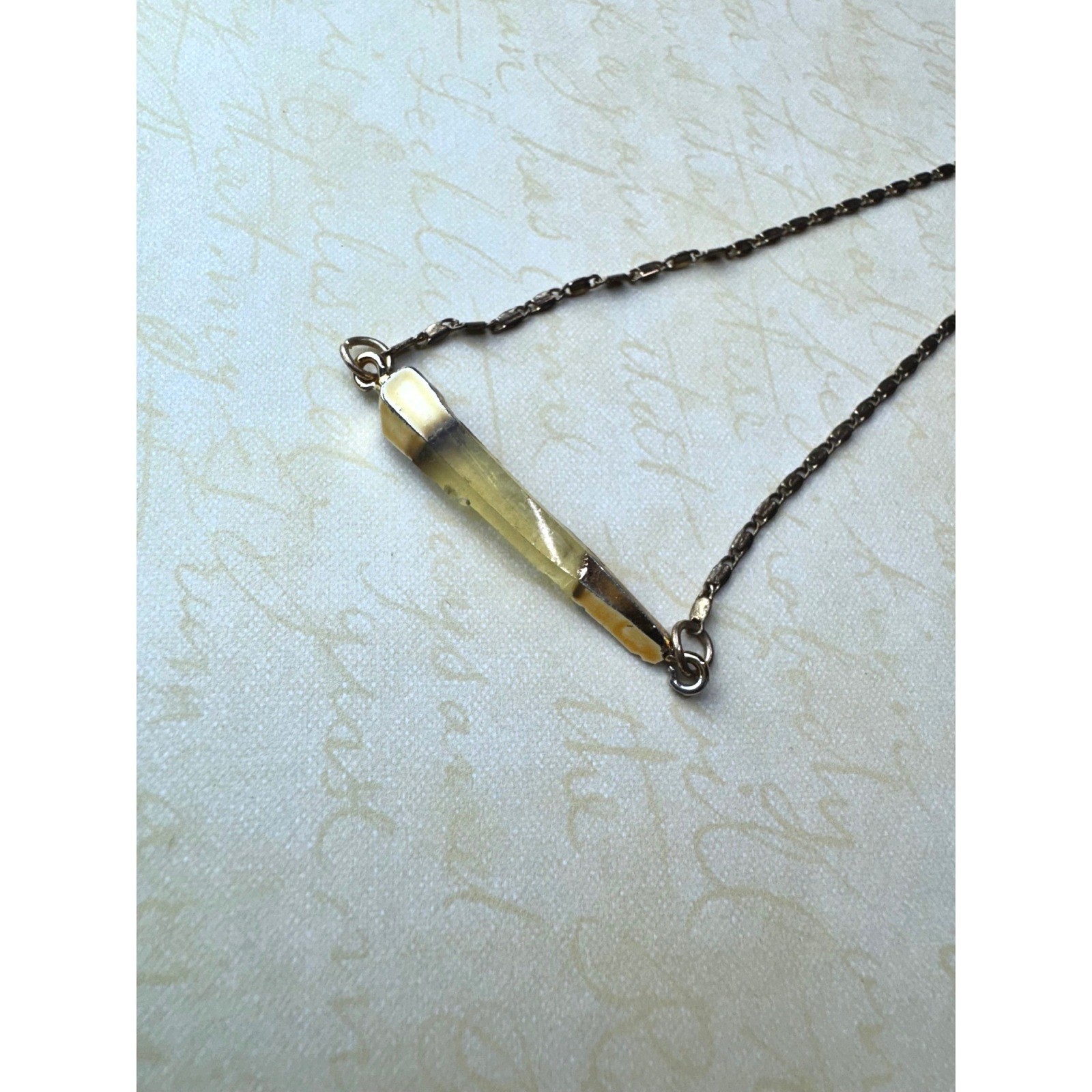Handcrafted Yellow Resin Bar Pendant Necklace Gold Tone Adjustable Chain Boho
