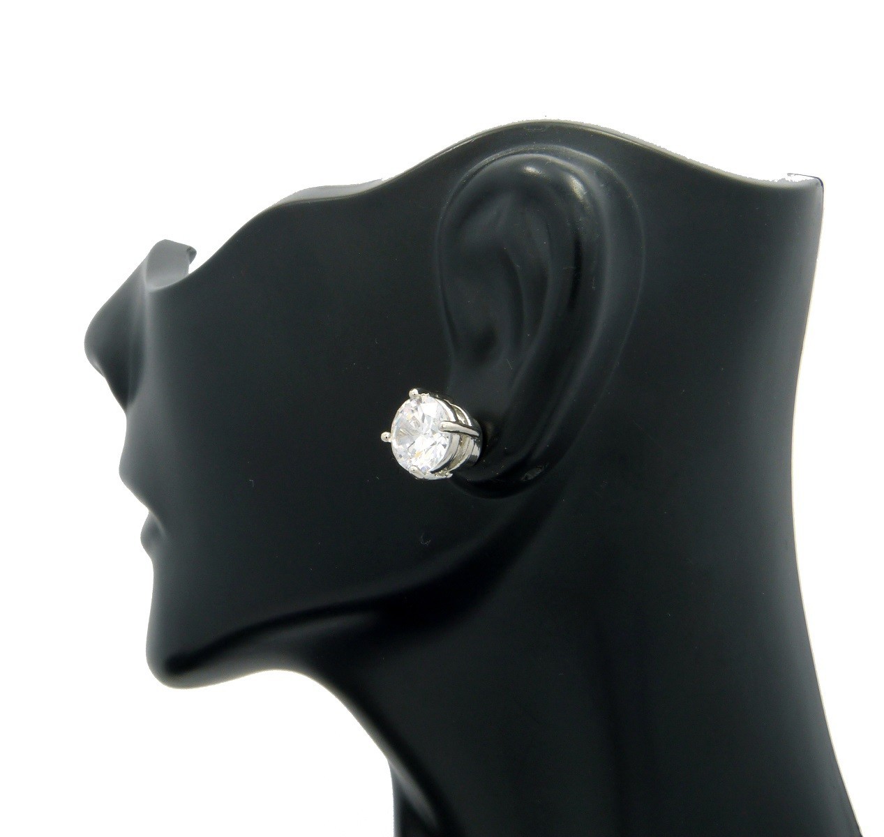 ROUND CUBIC ZIRCONIA MAGNETIC STUD EARRING 4mm TO 10mm RHODIUM PLATED CZRM-R