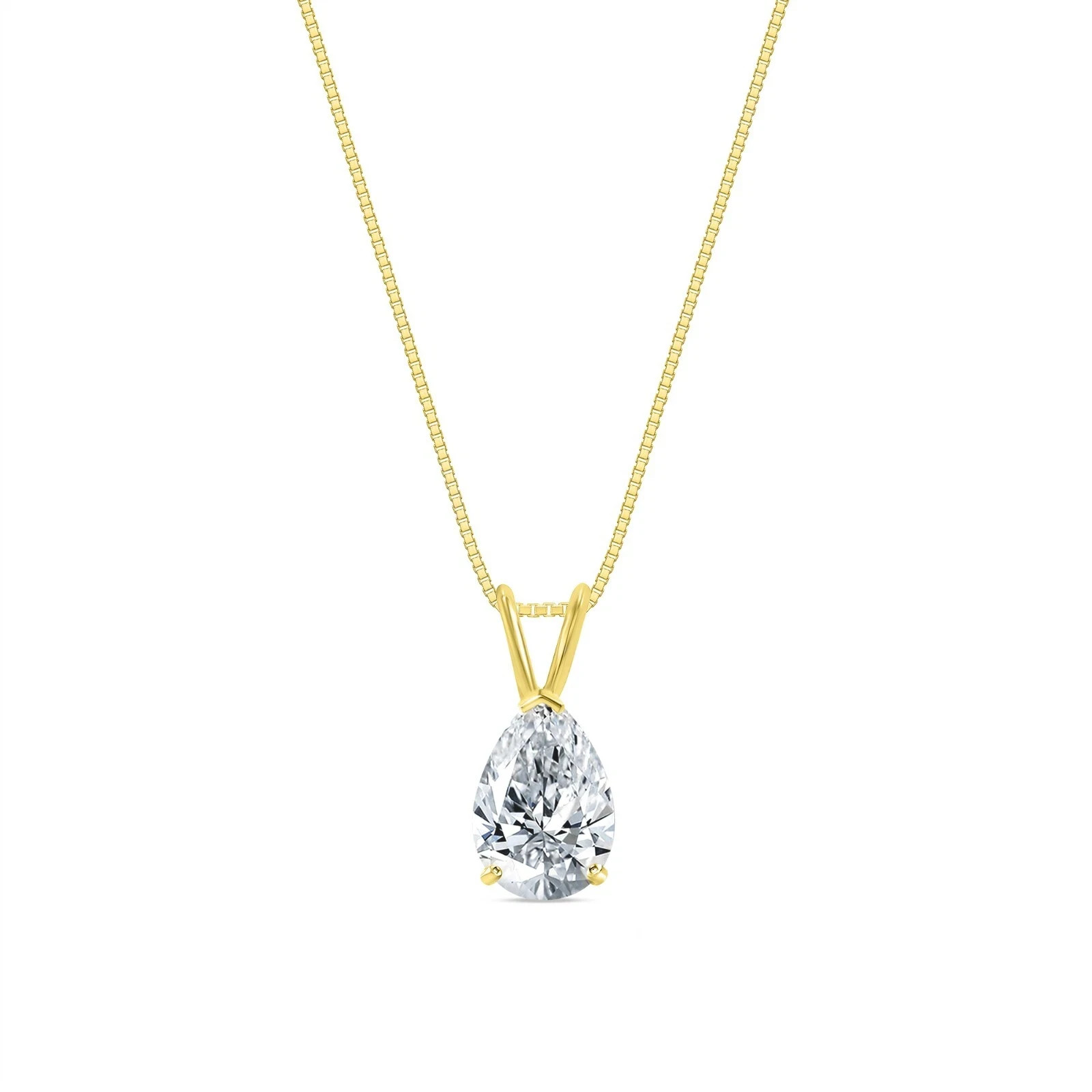 1 Ct Pear Lab Created Grown Diamond Real Solid 10K Yellow Gold Pendant Necklace
