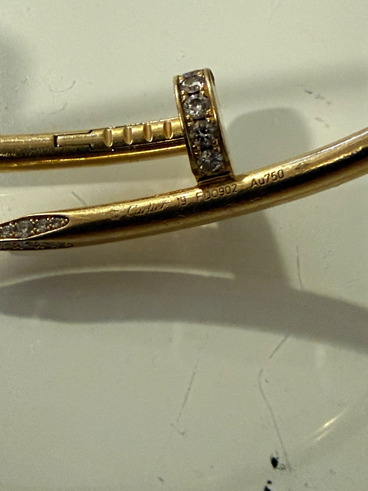 Cartier 18K Yellow Gold Diamond Nail Bangle Bracelet Signed AU750 FJ0902