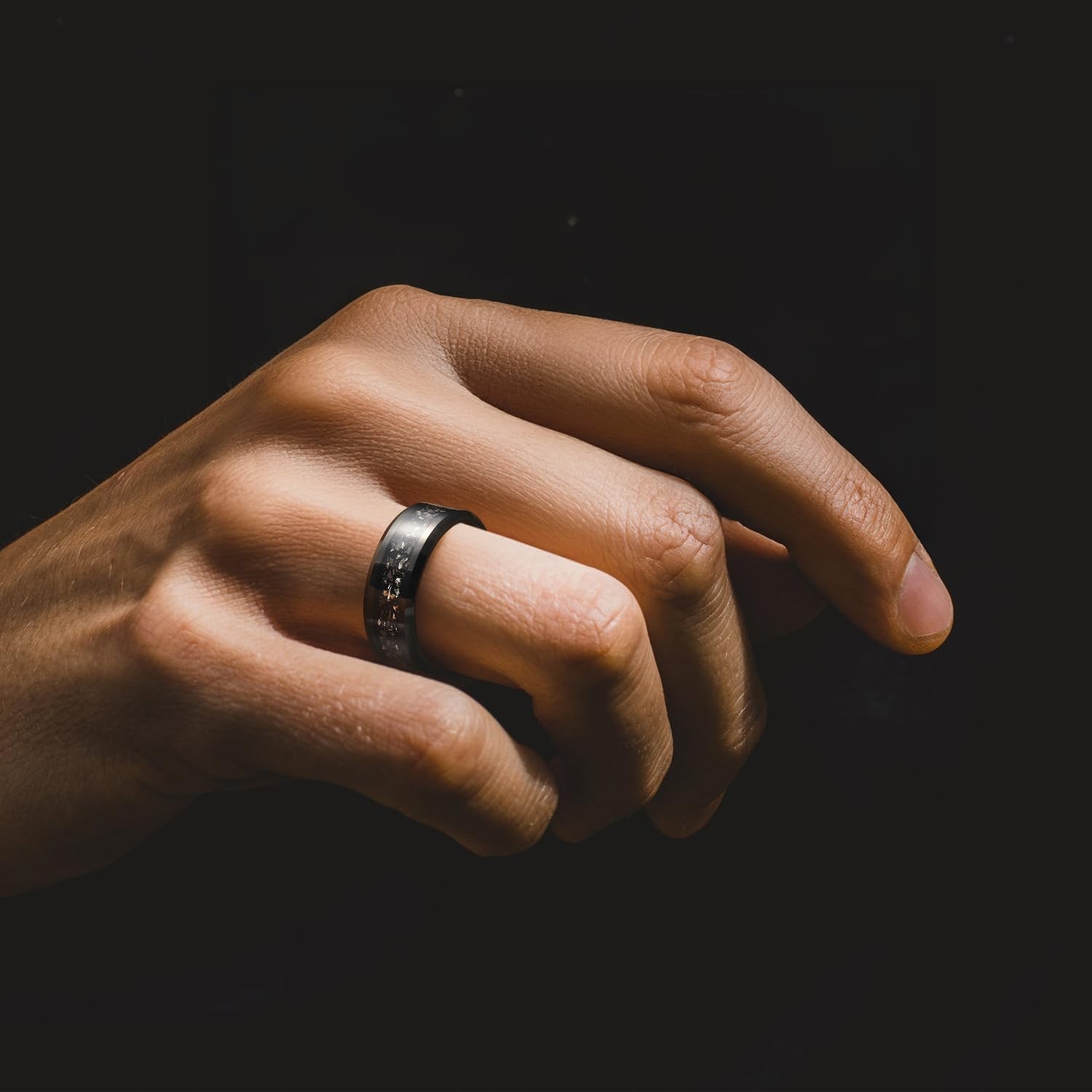 Meteorite Tungsten Wedding Bands for Men & Women | Black/Silver, 6mm/8mm, Bevele