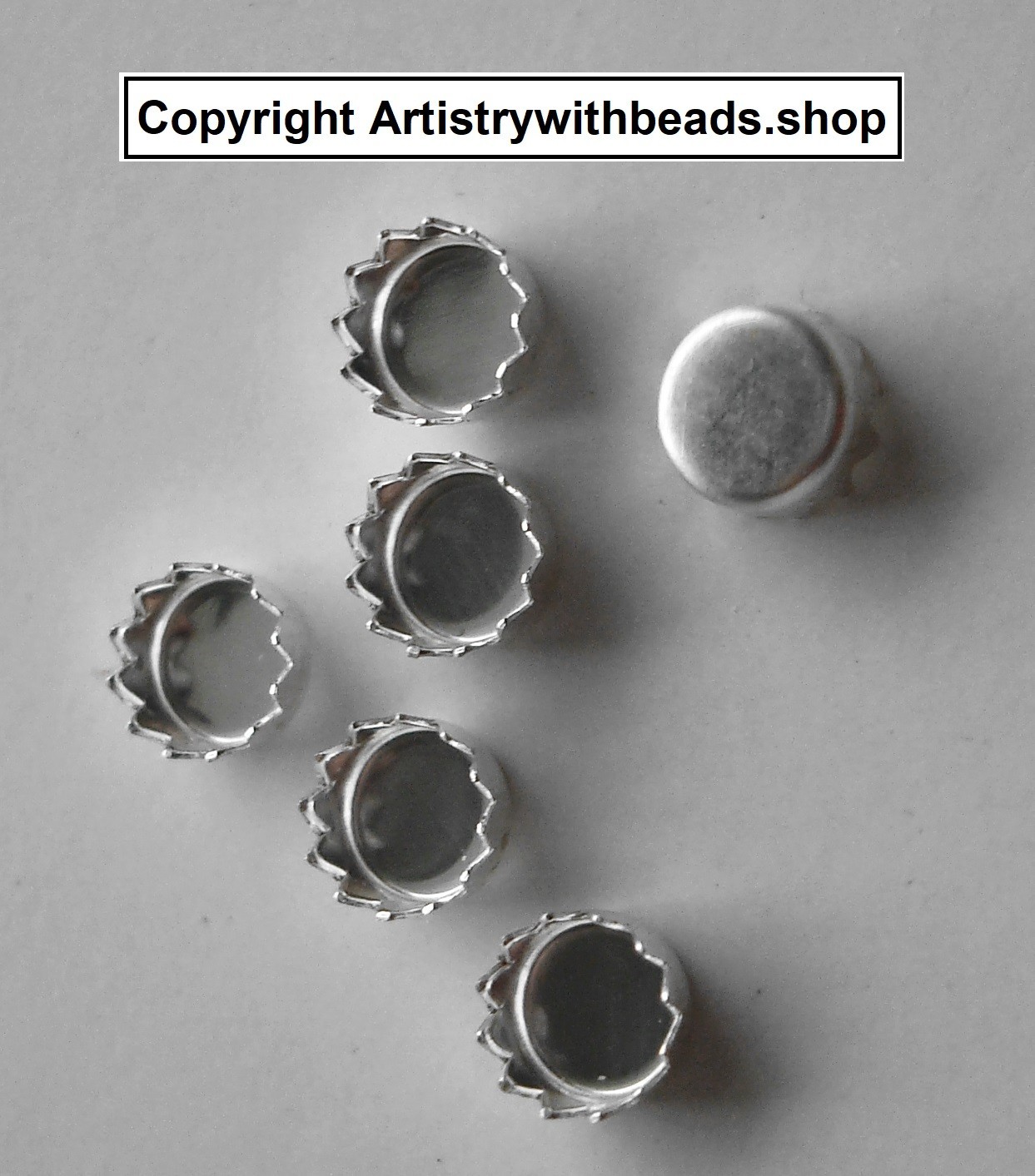 Sterling Silver 4mm Bezel cups 6 round machine made serrated edge bezels BC004S