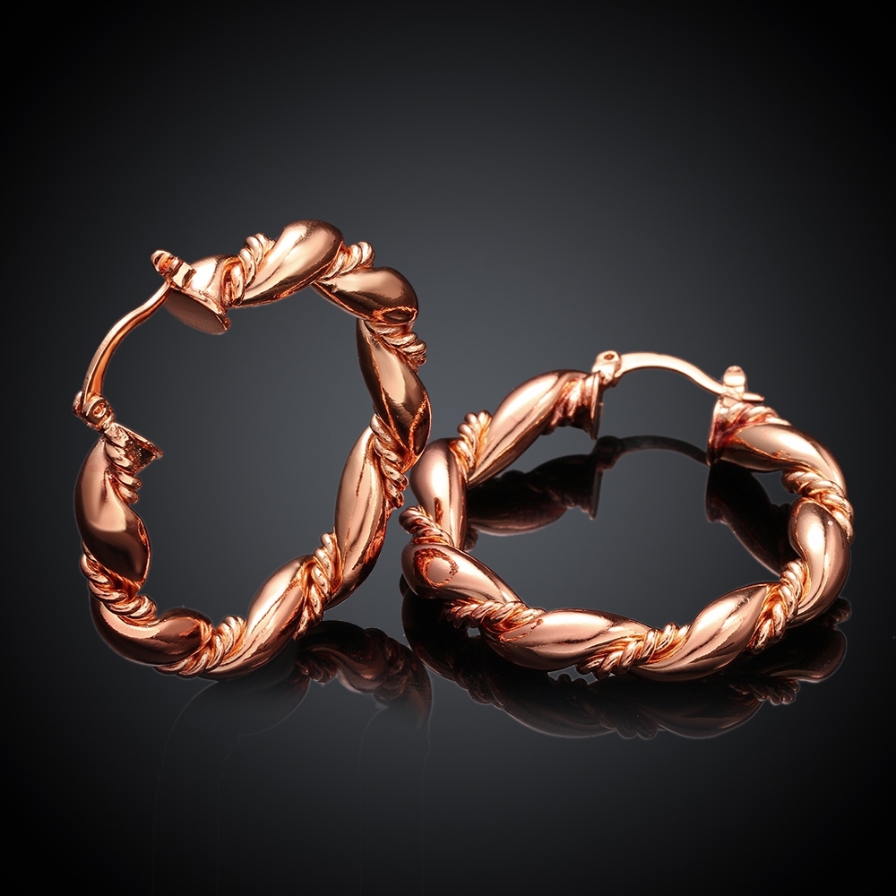 18K Rose Gold Latch Back Hoop Bali Earrings L120