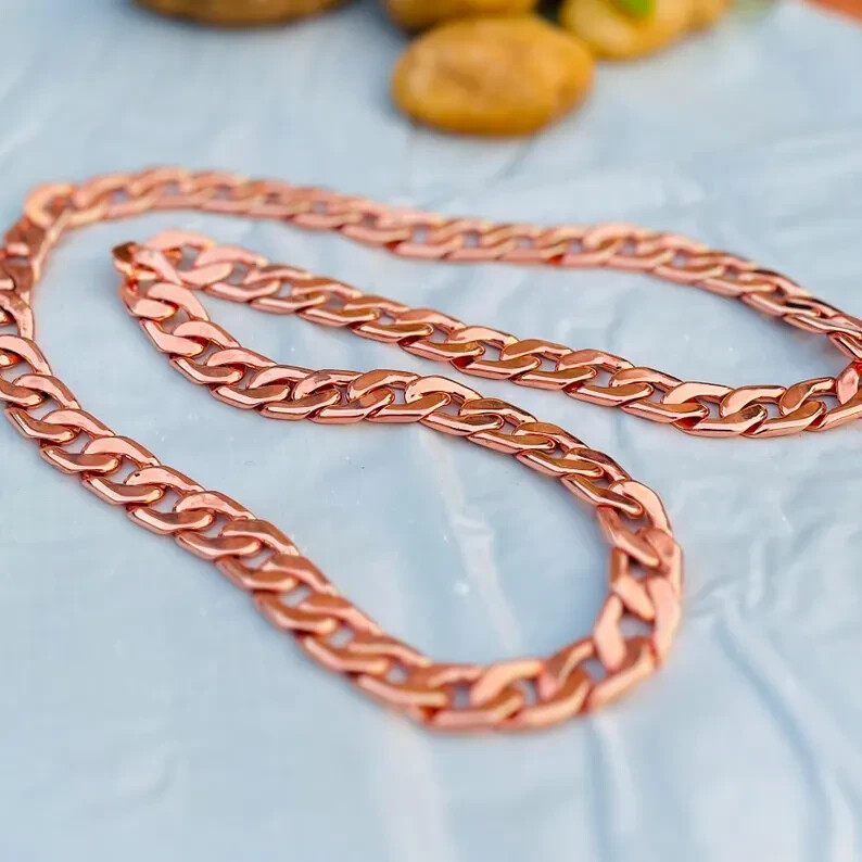 20 inch Pure Copper Solid CUBAN Chain Necklace, Healing Jewelry Spiritual
