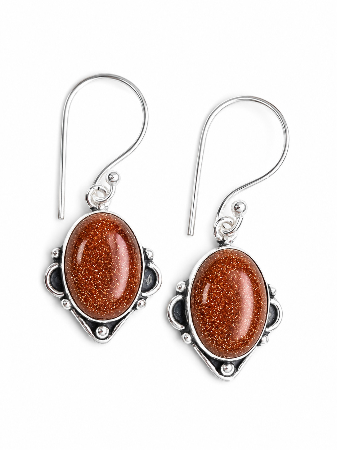 Handmade Goldstone Dangle Drop Earrings 925 Sterling Silver Boho Gift for Women
