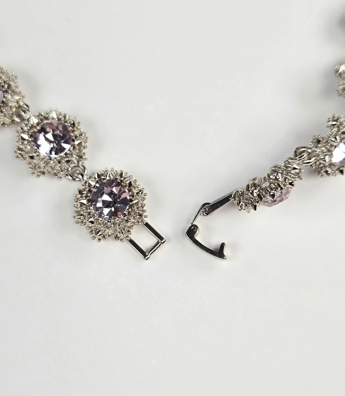Pink Rhinestone Necklace Victorian Style 16 In Statement Special Occasion Silver