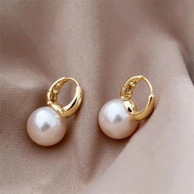 White Pearl Drop Dangle Earrings,Elegant Pearl Earrings,Gold Hoop Earrings,Gifts