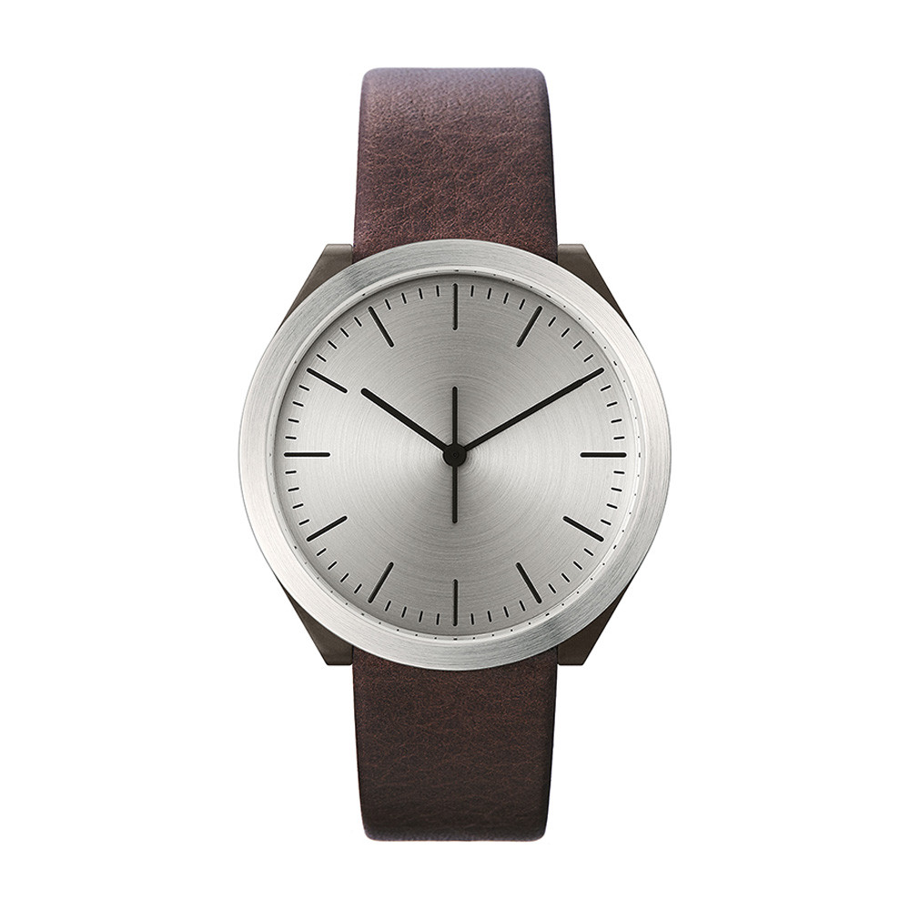 Normal Timepieces “”Hibi”” Quartz Grey Steel Black Brown Leather Men’s Watch