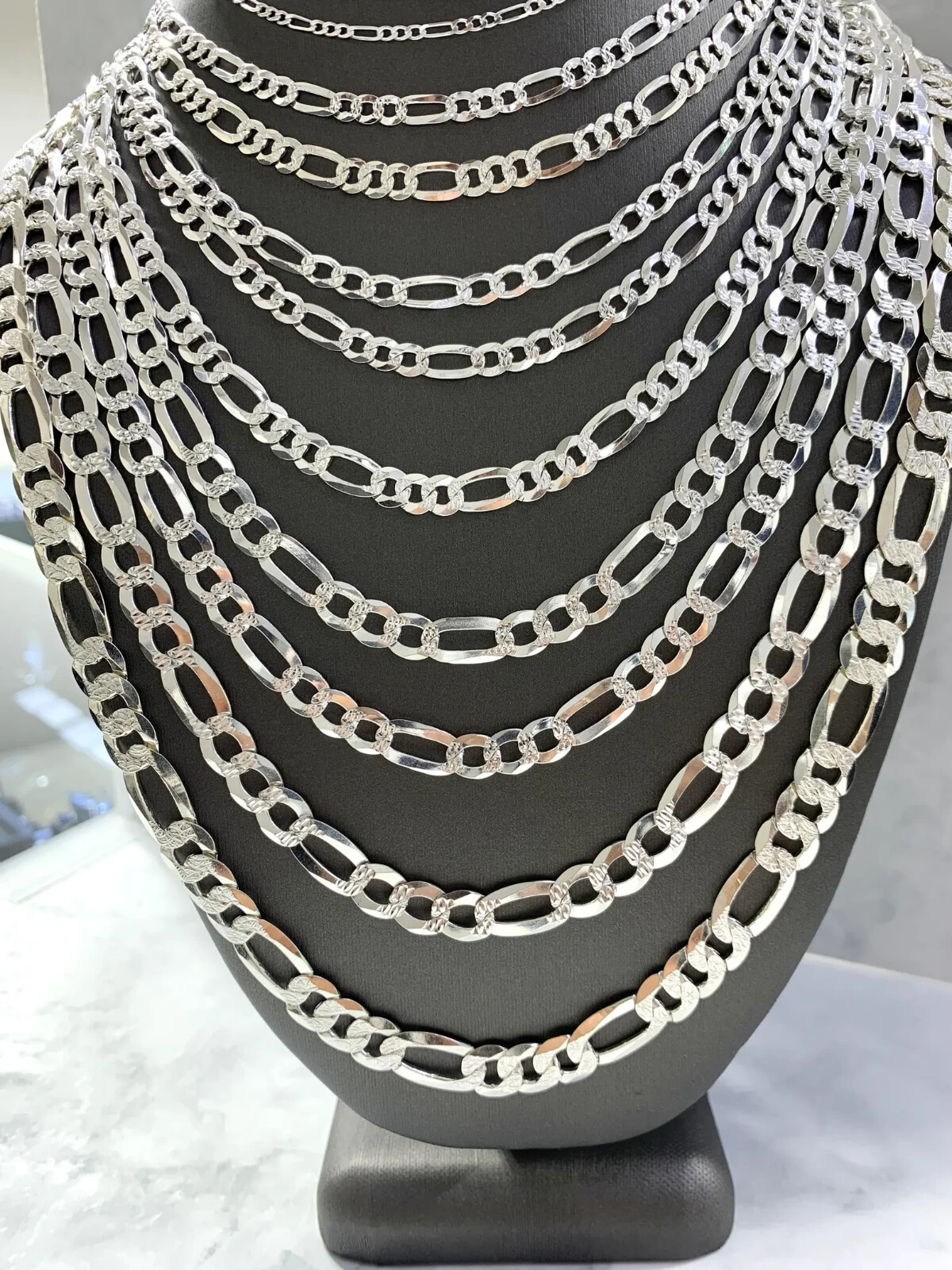 Solid 925 Sterling Real Italian Silver Figaro link Chain Necklace Men and Women