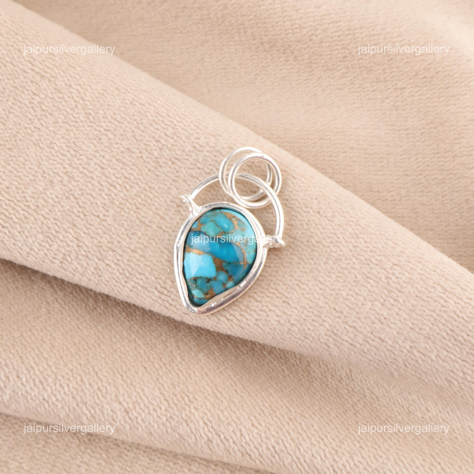 925 Silver Blue Copper Turquoise Gemstone Jewelry Handmade Pendant 1.01″ For Her